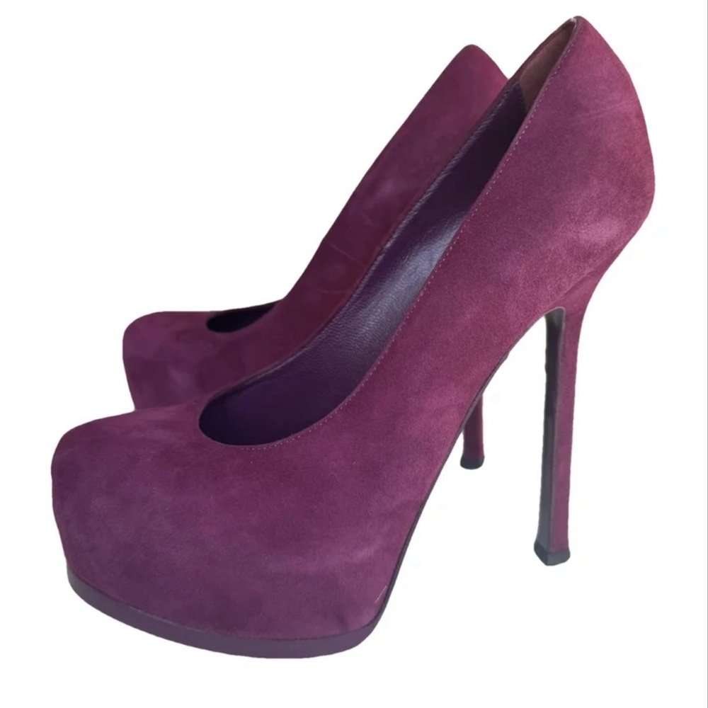 Purple velvet YSL pumps